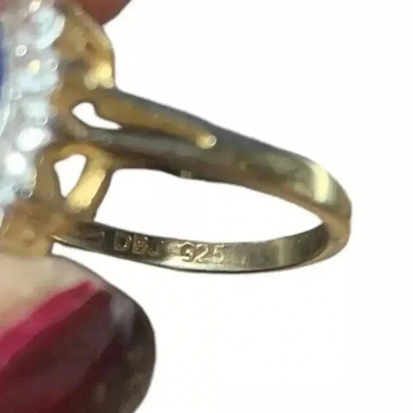 Vintage Natural Sapphire and Topaz Halo Ring Size 8 Sterling Silver 925 - Picture 6 of 7